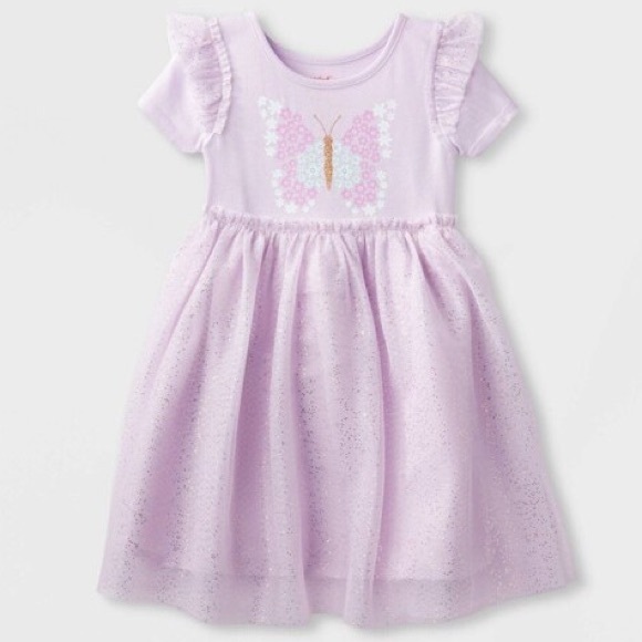 Cat & Jack Girls’ Adaptive Butterfly Short Sleeve Tulle Dress - Soft Violet XS - Picture 1 of 6